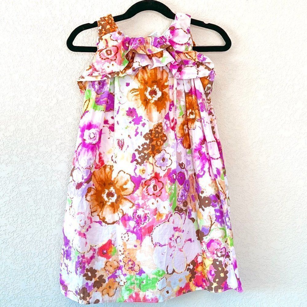 Crewcuts Watercolor Floral Ruffle Dress, Size 5